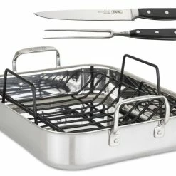 Viking 16" Stainless Steel Roasting Pan W/Bonus Carving Set