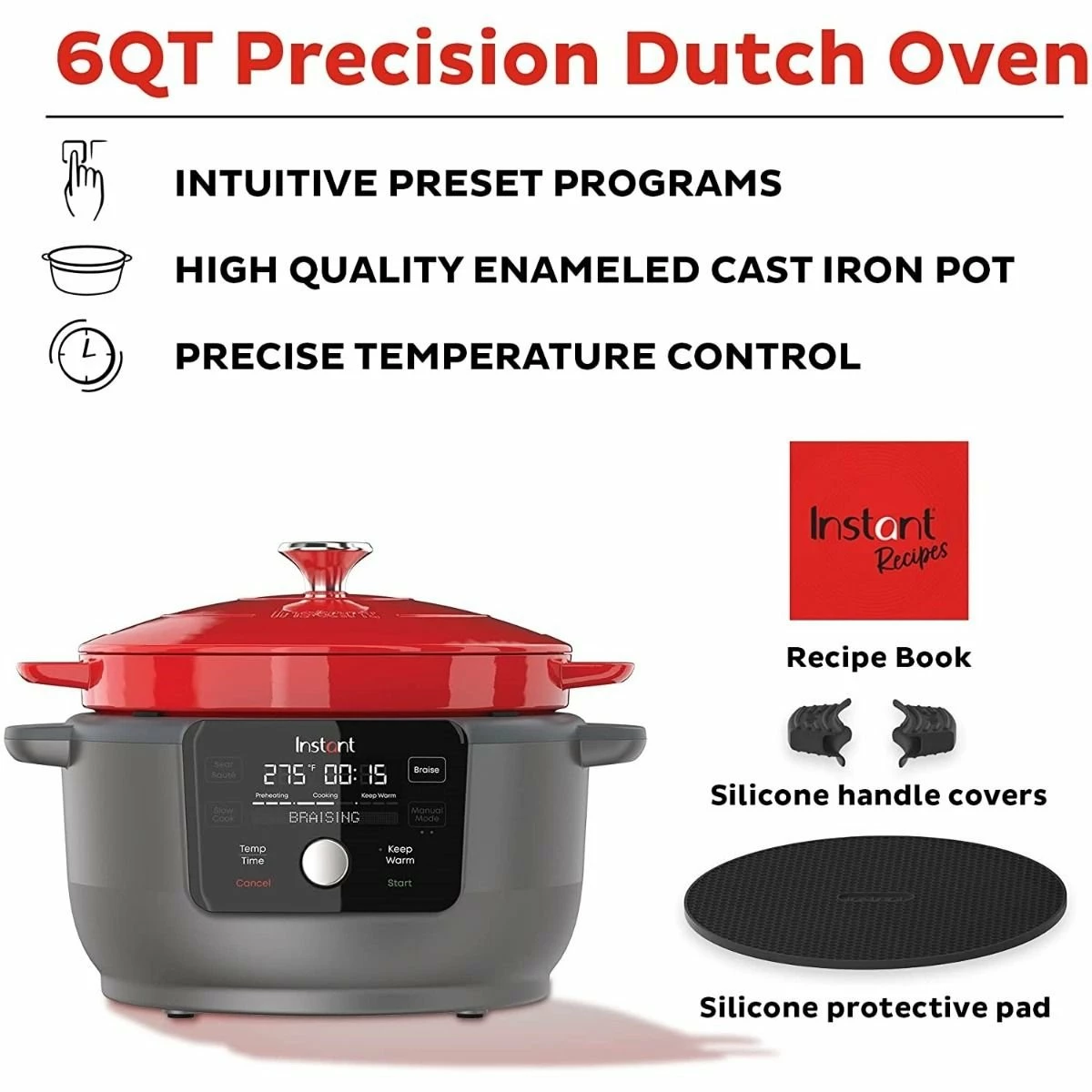 Instant 6-Quart Precision Dutch Oven Multi-Cooker | Red 2 Instant 6-Quart Precision Dutch Oven Multi-Cooker | Red - Image 2
