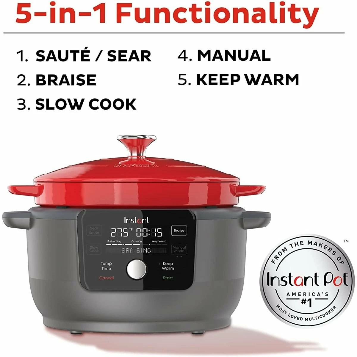 Instant 6-Quart Precision Dutch Oven Multi-Cooker | Red 4 Instant 6-Quart Precision Dutch Oven Multi-Cooker | Red - Image 4