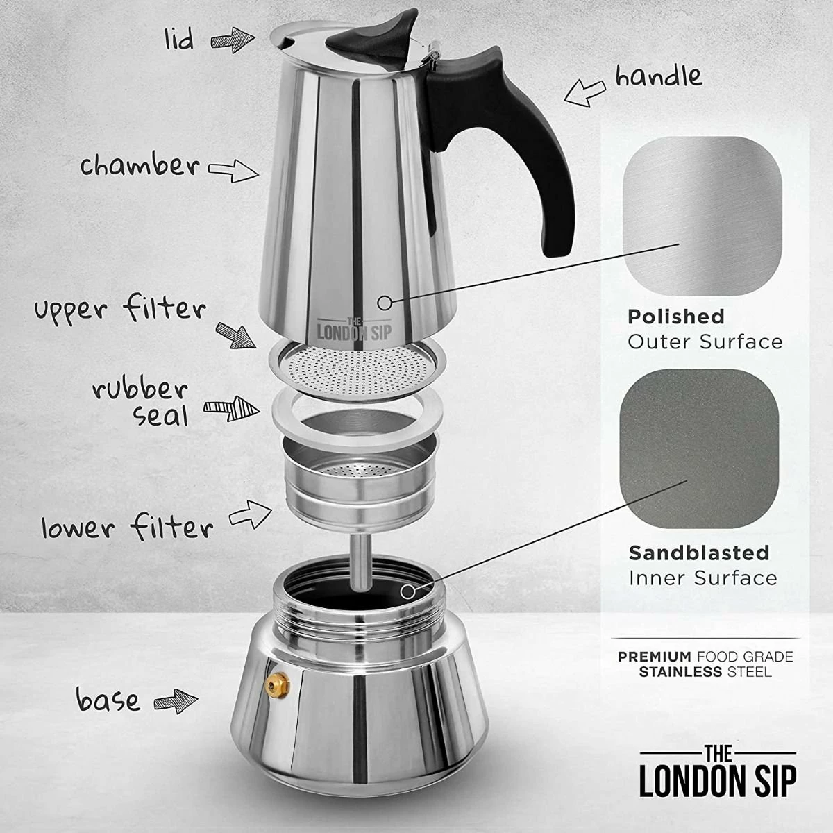 Escali London Sip 3 Cup Stainless Steel Espresso Maker | Copper 2 Escali London Sip 3 Cup Stainless Steel Espresso Maker | Copper - Image 2