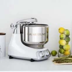 Ankarsrum Original 6230 Model Stand Mixer | Gloss White -Coffee Sales akm6230 gw on bench clean l