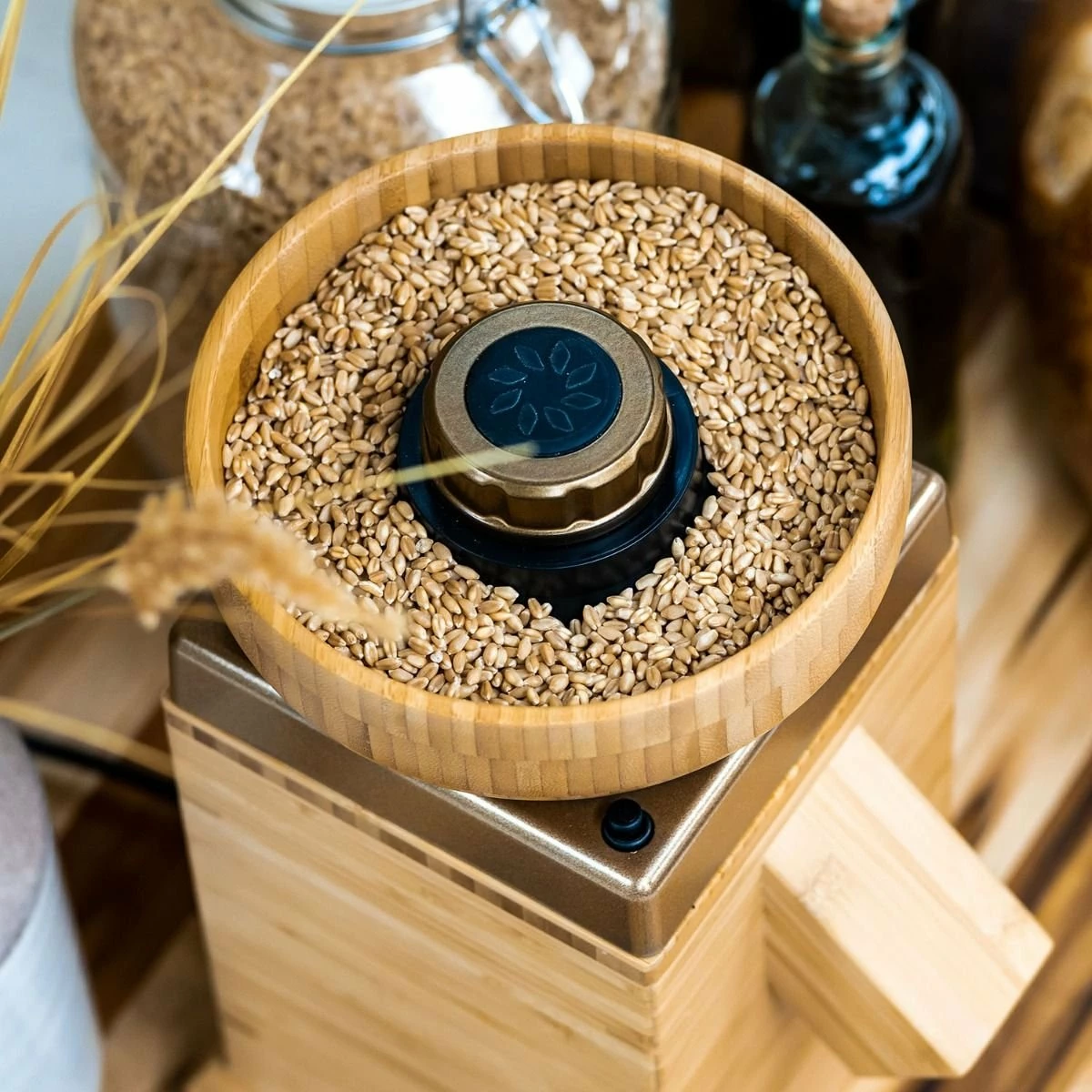 NutriMill Harvest Grain Mill | Gold + Cutting Board & Canister Bundle 6 NutriMill Harvest Grain Mill | Gold + Cutting Board & Canister Bundle - Image 6