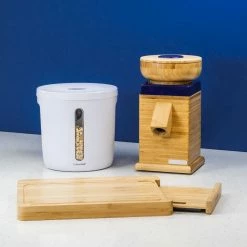 NutriMill Harvest Grain Mill | Blue + Cutting Board & Canister Bundle -Coffee Sales harvest bundle blue 1