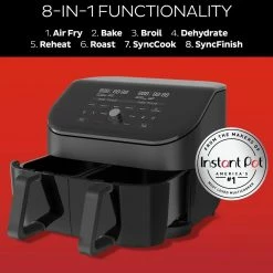 Instant Vortex Dual Basket Air Fryer With Clear Cook | 8-Quart -Coffee Sales ib 140 3090 01 vortex plus dual clearcook 6qt black atf square tile3