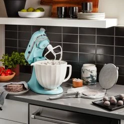 KitchenAid 5-Quart White Shell Ceramic Bowl + Flex Edge Beater | Fits 4.5-Quart & 5-Quart KitchenAid Tilt-Head Stand Mixers -Coffee Sales kashell3