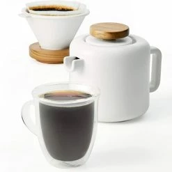 BonJour 4-Cup Stoneware Pour-Over Set | Matte White -Coffee Sales pourover5