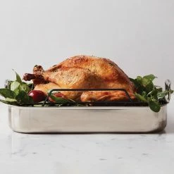 Le Creuset Large Stainless Steel Roasting Pan With Nonstick Rack 14 Le Creuset Large Stainless Steel Roasting Pan With Nonstick Rack -Coffee Sales rs10539 lca 2019 holiday outlet roasterdiptychlayered turkey ret