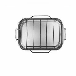 Le Creuset Stainless Steel Roasting Pan With Nonstick Rack -Coffee Sales rs7924 small pan overhead rack v3