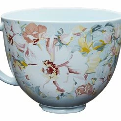 KitchenAid 5-Quart White Gardenia Patterned Ceramic Bowl | Fits 4.5-Quart & 5-Quart KitchenAid Tilt-Head Stand Mixers