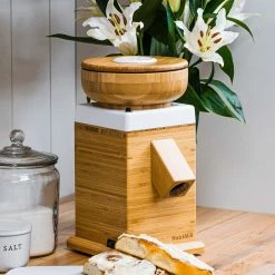 NutriMill Harvest Grain Mill | Powder Sugar White + Cutting Board & Canister Bundle -Coffee Sales whiteharv1 1