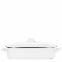 Golden Rabbit Enamelware 16" X 12.5" Roasting Pan With Lid | White -Coffee Sales ww15
